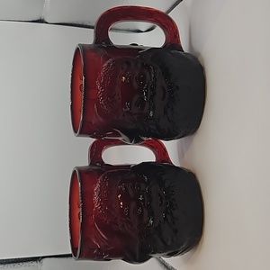 Arcoroc Santa Claus Ruby Red Glass Coffee Mug Cup Set Of 2 Vintage